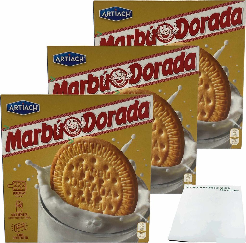 Artiach Marbu Dorada Galletas Spanische Kekse 3er Pack (3x600g Packung) + usy Block