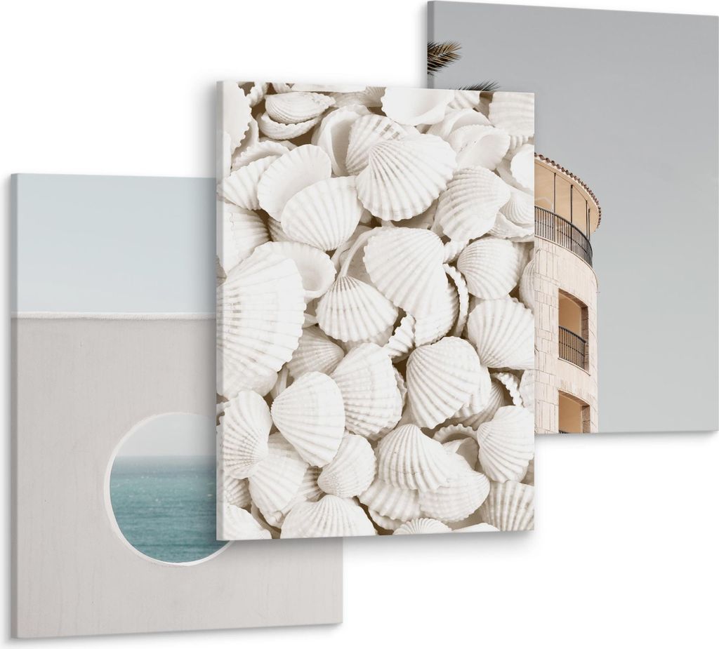 Muralo Leinwand Bilder Set Aufhängefertig für Wohnzimmer Schlafzimmer MUSCHELN Meer Architektur 3D - 3 Bilder 30x40