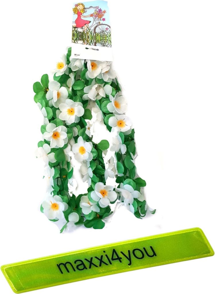 Fahrradgirlande Blumengirlande 120 cm Blume in weiß inkl. maxxi4you Reflexband