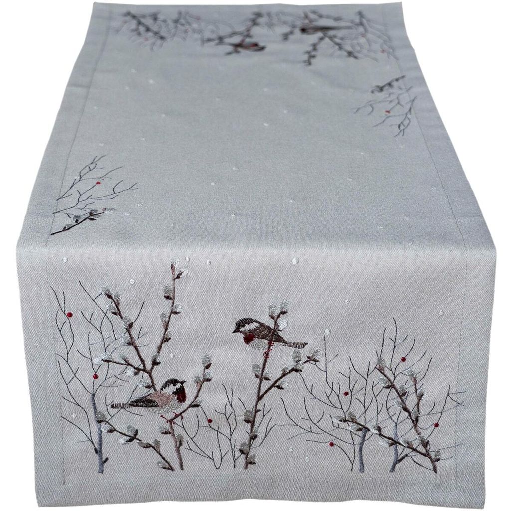 Tischläufer DINA mit Vogel Stick als Herbst-Deko Polyester 40 x 90 cm