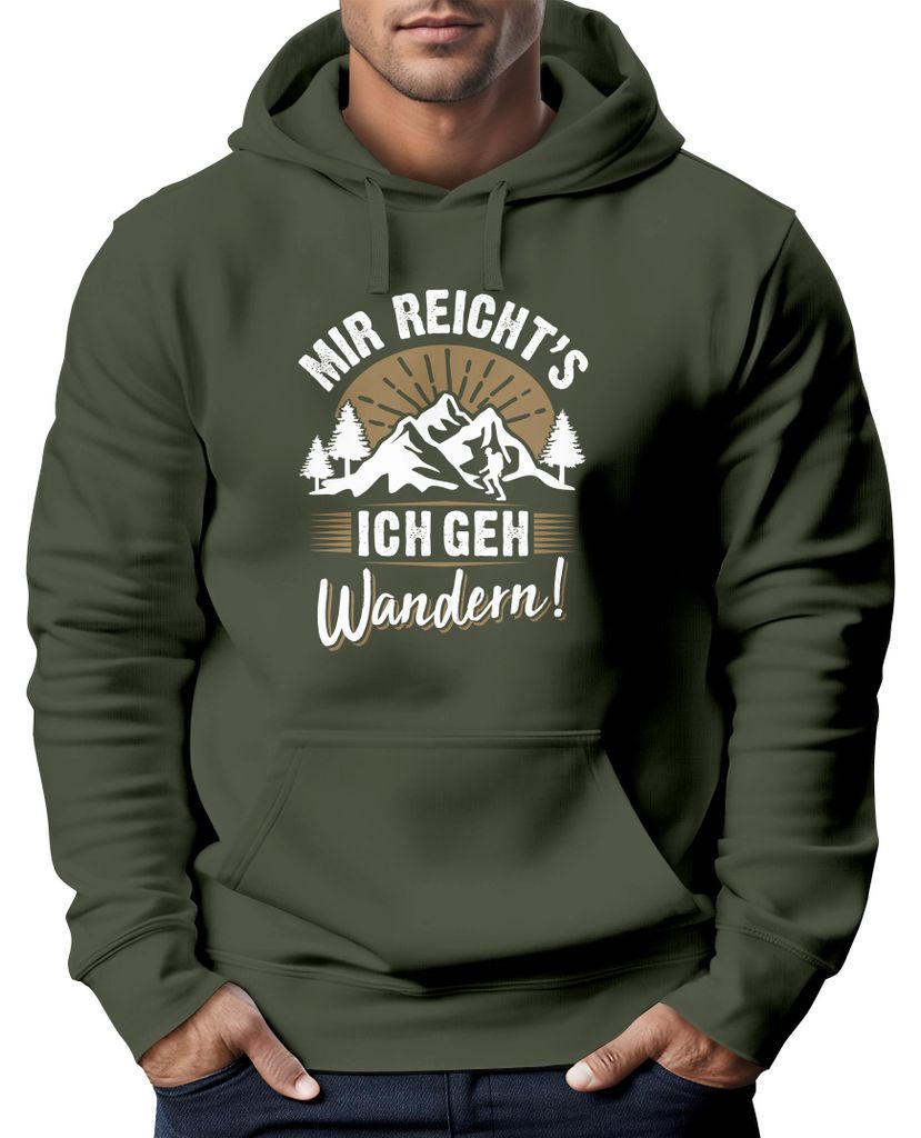 Hoodie Herren Spruch mir reichts ich geh Wandern Outdoor Motiv Kapuzen-Pullover Männer Fashion Neverless oliv XXL