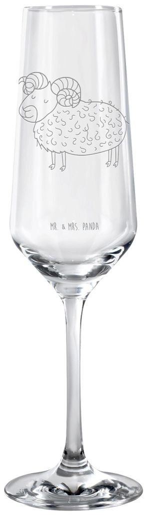 Mr. & Mrs. Panda Glas Sternzeichen Widder - Transparent - Geschenk, Schafbock, graviertes sektglas, Bock, Trinkglas, Geburtstag April, Champagnergl...