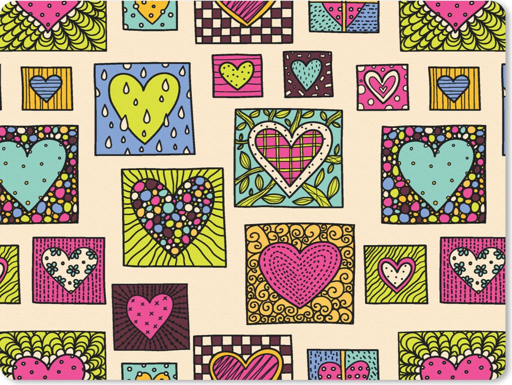 MuchoWow Mauspad Mousepad Bohemian - Herzen - Kritzelei - Muster 40x30 cm - Mousepads - Maus Mat - Pad - Mausunterlage - Anti Rutsch