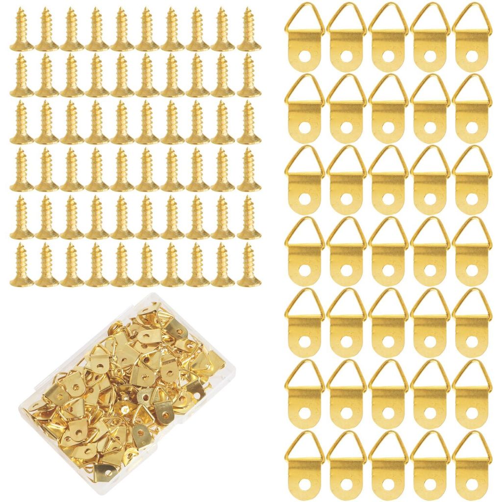 100 Fotohaken, Aufhängehaken für Bilderrahmen, Haken mit Schrauben, Aufhängehaken für Zuhause, Büro, Fotos, Gemälde, goldfarben
