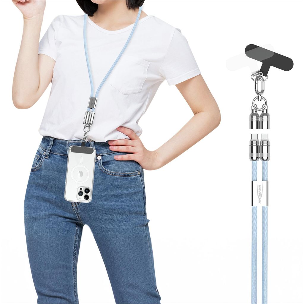 ANSMANN Handykette universal, Lanyard USB C Kabel, Handyband zum umhängen