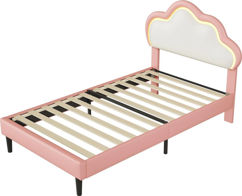 Kinderbett - Polster-Prinzessinnenbett - 120×200 cm Einzelbett - Mit Lattenrost - Bettgestell aus Holz - PolyurethanKunstleder - Orange
