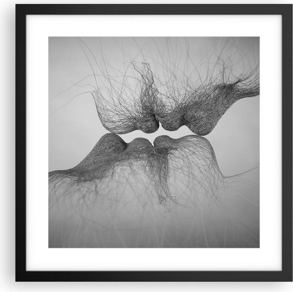 Gerahmtes Poster - Schwarzer Rahmen - Kuss Liebe Paar - 40x40 cm - Wand Bild - Wanddeko - Wandbilder - Kunstposter - Wandposter - Bilderrahmen - Bi...