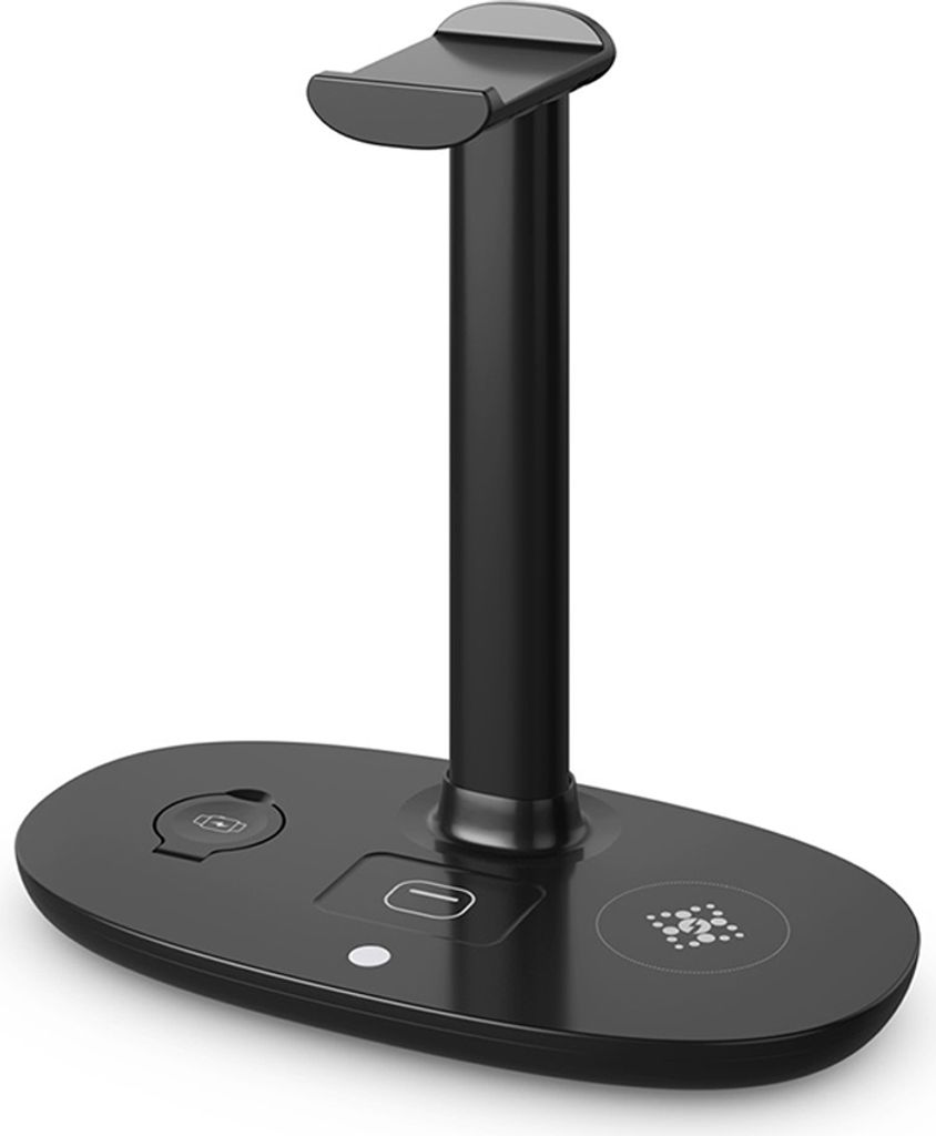 15w Schnellaufladung 4-in-1 Drahtlose Ladegerät Headset Rack Dock Station Schwarz