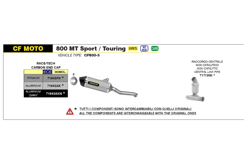 Échappement Slip-on Arrow Race-Tech CF Moto 800 MT Sport avec