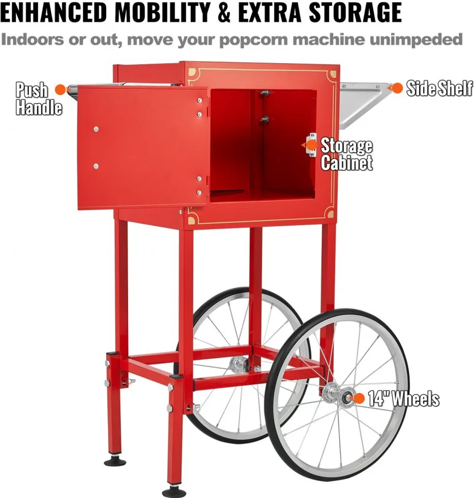 Machine à pop-corn professionnelle avec chariot 850W de 8oz et rouge