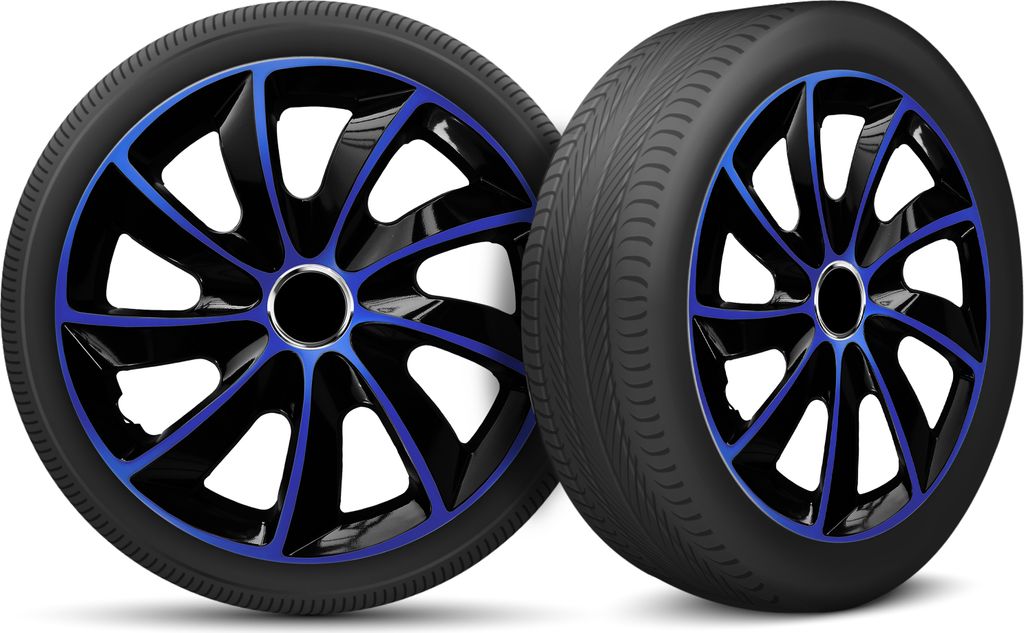 Auto Radkappen Radzierblenden 4er Set passend für alle Stahlfelgen - einstellbarer Sicherungsring - 16 Zoll - Schwarz Blau