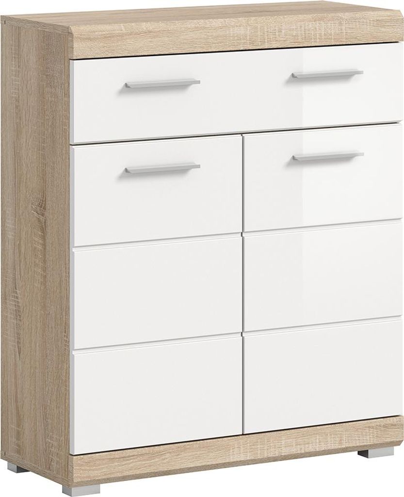 Badezimmer Unterschrank, 74 cm breit, in Sonoma Eiche mit weiß Hochglanz - SIROCO-158