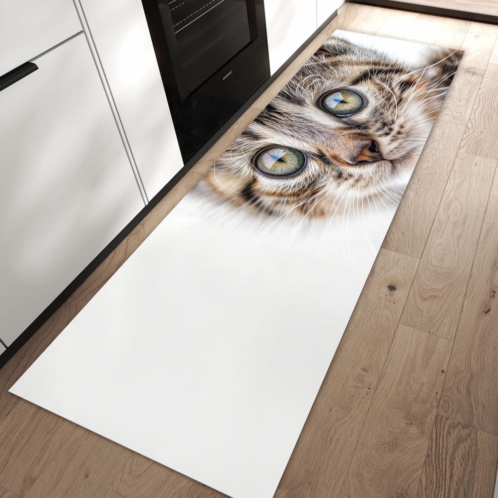 Küchenteppich 80x250cm rutschfest & abwischbar PVC Läufer - Katzenjunges trittin