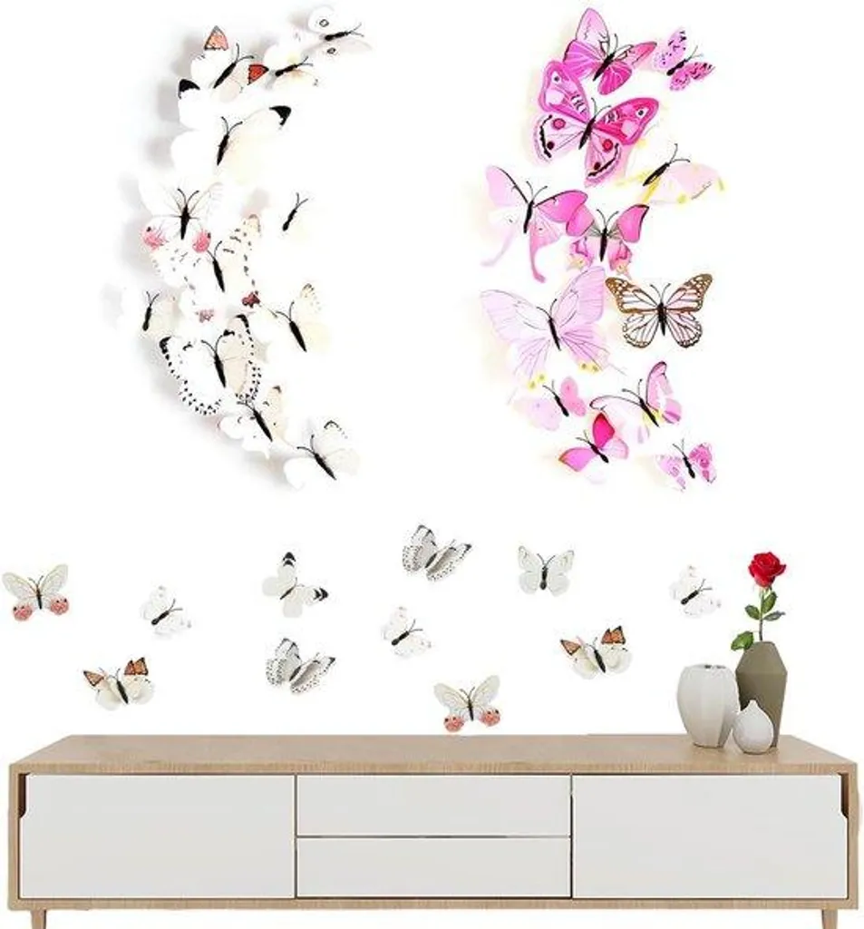 Décoration de mariage papillons 3D roses et blancs - Lot magnétique