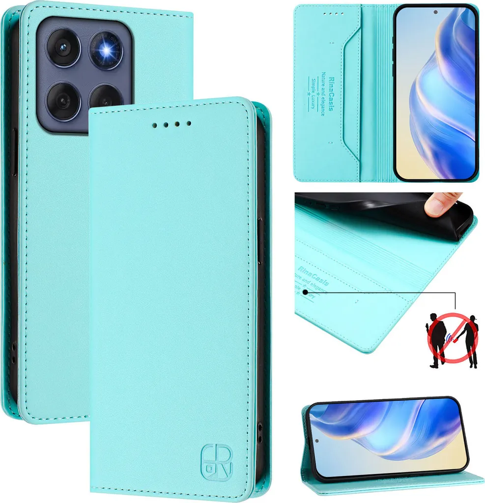 Custodia Motorola Edge 60 Fusion Antiurto Pelle Turchese Wallet