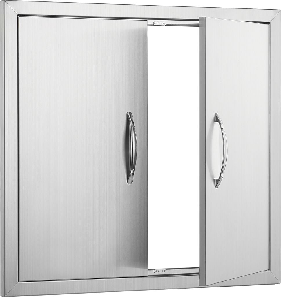 SucceBuy Grill-Zugangstür, 660 x 609 mm, doppelte Außenküchentür, flächenbündig montierte Edelstahltür, vertikale Wandtür mit Griffen, für...