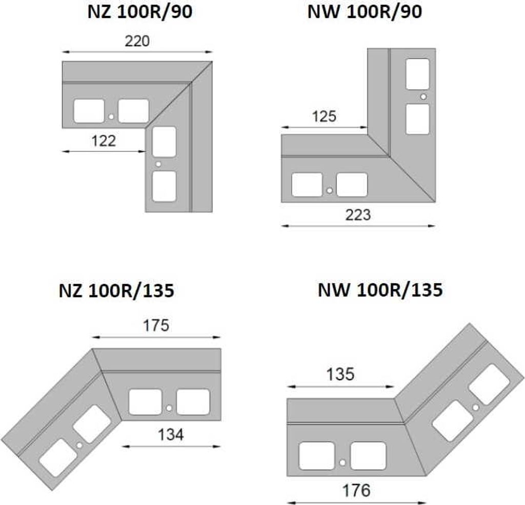Renoplast Aluminium Traufprofil K100R Keramikboden, Innenecke 135°, Grau