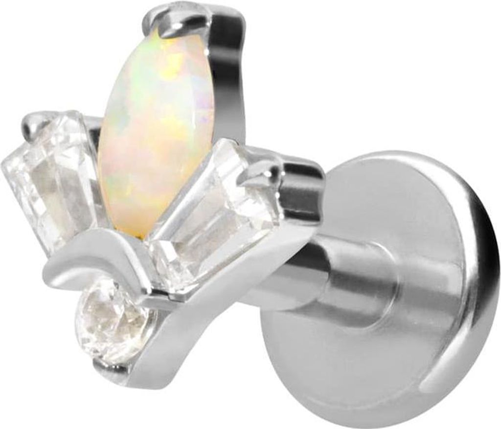 Ohrpiercing, Nasenpiercing Titan Labret mit Innengewinde LOTUSBLÜTE Silber Stablänge: 8mm | Stabstärke: 1,6mm