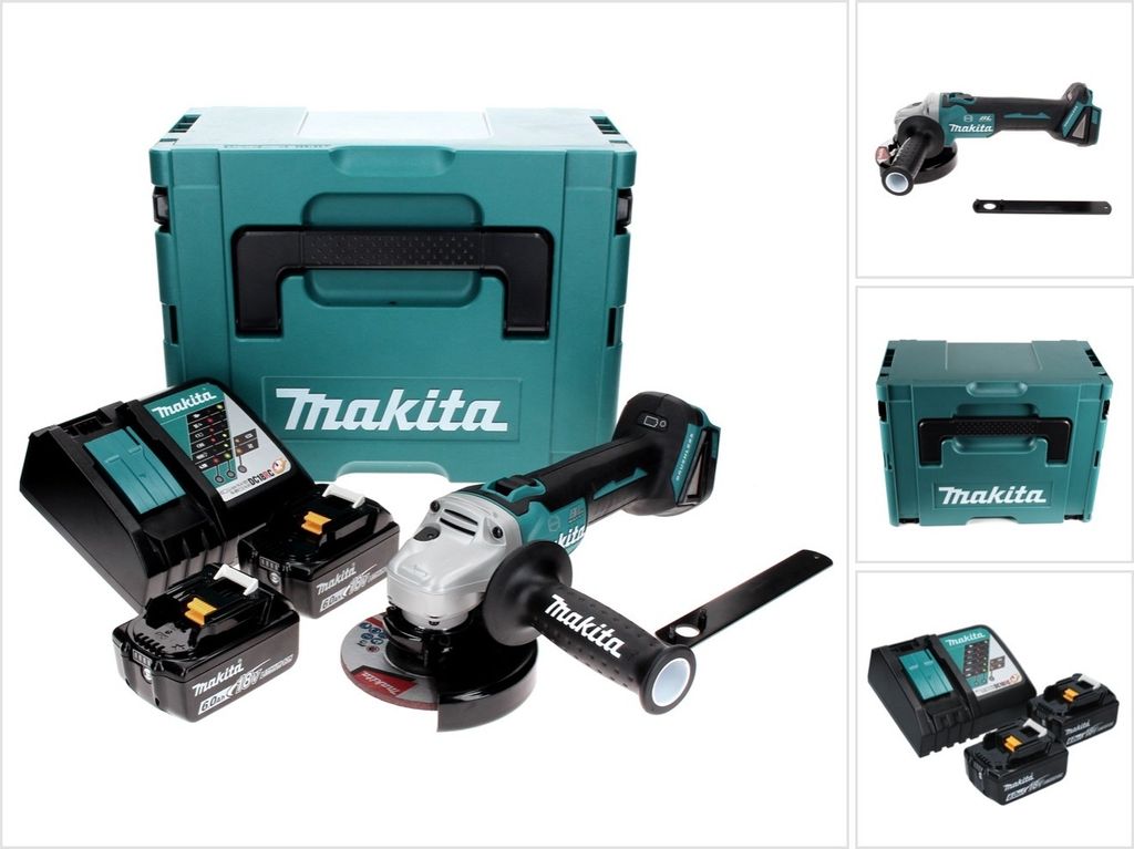 Makita DGA 506 RGJ Akku Winkelschleifer 18 V 125 mm Brushless + 2x Akku 6,0 Ah + Ladegerät + Makpac