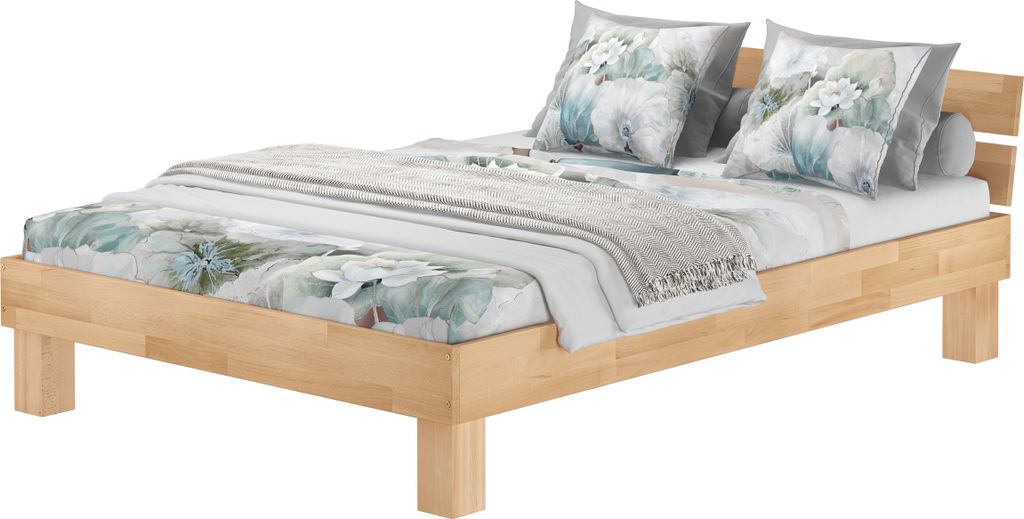 Ehebett Buche natur 160x200 Doppelbett Massivholz Holzbett Zubehör wählbar V-60.80-16ohne Zubehör