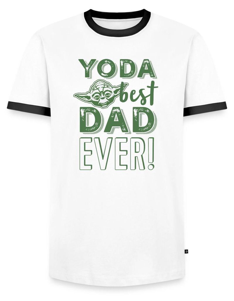 Star Wars: Mandalorian Yoda Best Dad Ever Männer Kontrast T-Shirt, XXL, Weiß/Schwarz