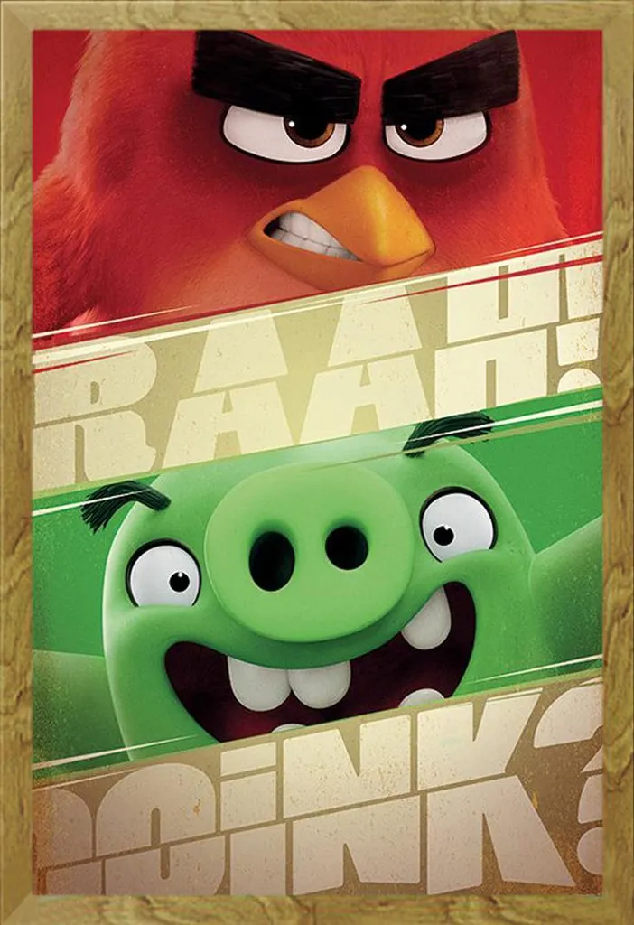 Angry Birds - Poster - Raah! + cornice rimovibile, Shinsuke® Maxi MDF oak, disco acrilico