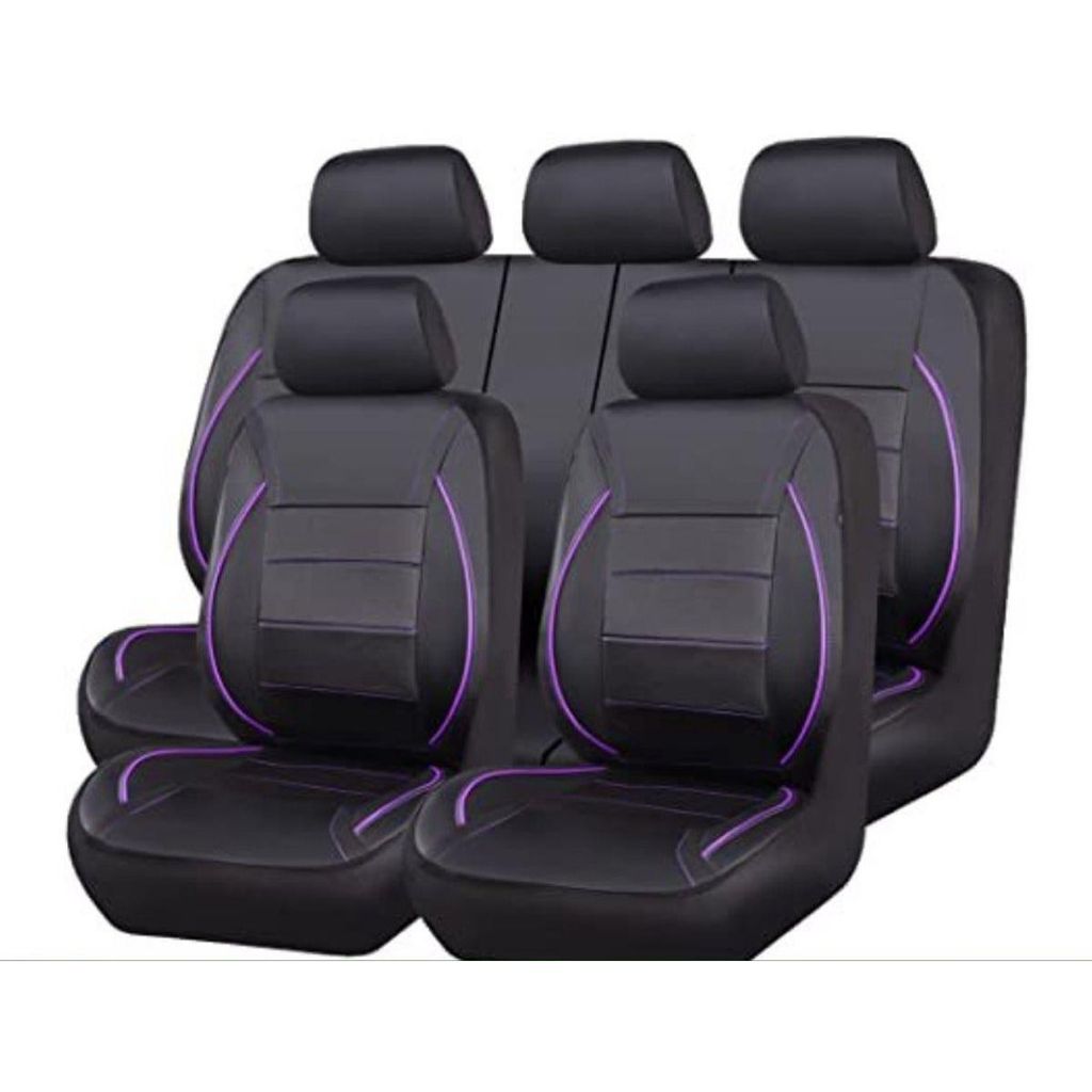 9-teiliges Auto Sitzbezug Set Universal Kunstleder Schwarz Produktbild 
