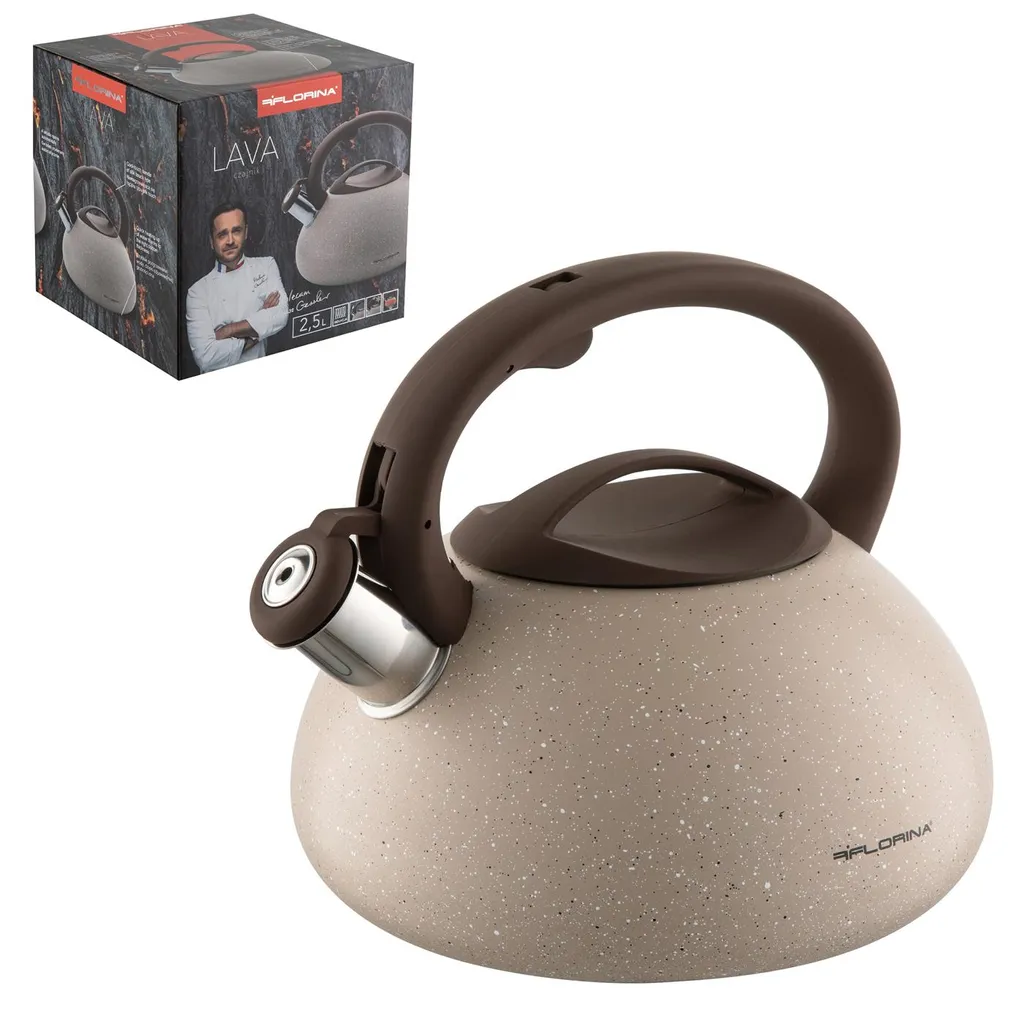 Bollitore Fischio 2,5 L Acciaio Inox Lava Beige Mg per Induzione e Gas