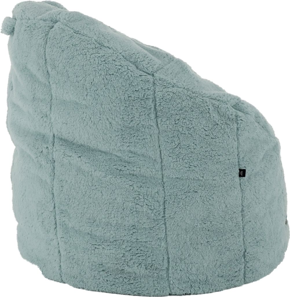 A mint green beanbag chair.