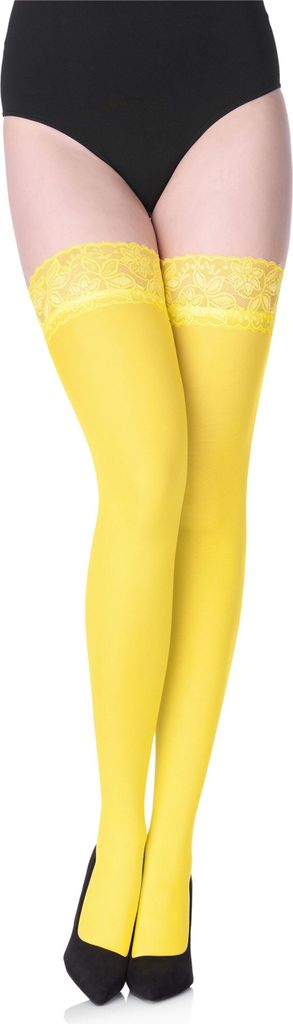 Merry Style Damen halterlose Mikrofaser 40 DEN Strümpfe mit Spitze MS 791 (Canarinio-791, XS-S (32-38))