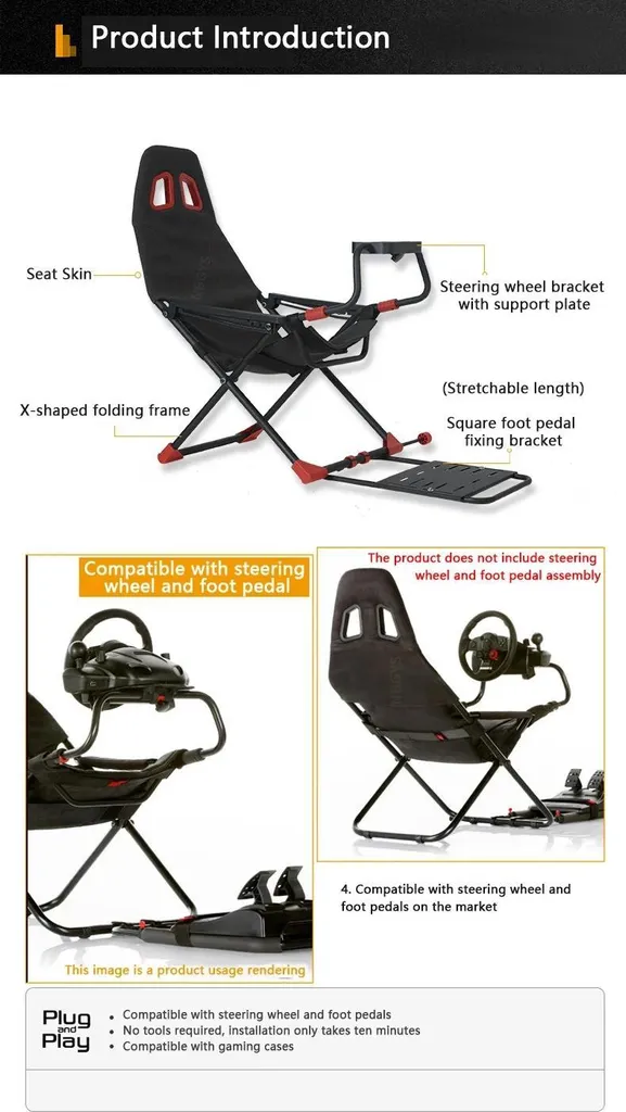 Simulateur de course Bluetooth Force Feedback avec cockpit pliable noir - 12