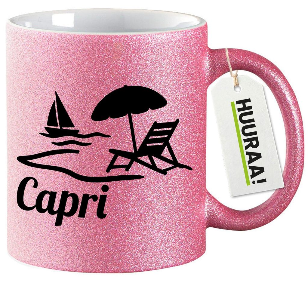 Huuraa Glitzertasse Capri Italien 330ml Pink Keramik Kaffeebecher Geschenkidee