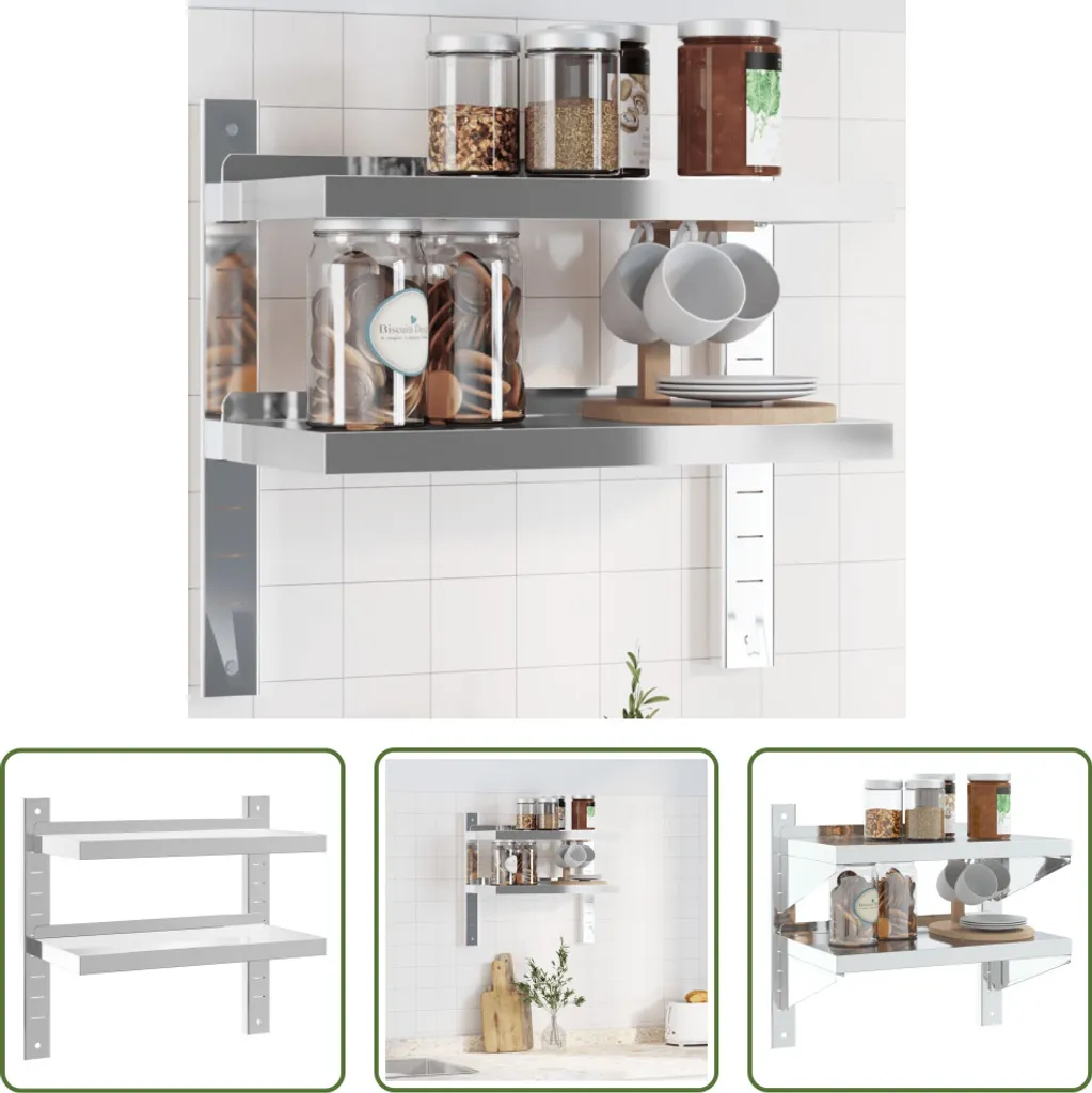 Mensola Design Moderno Acciaio Argento 50x23,5x60 cm a Muro
