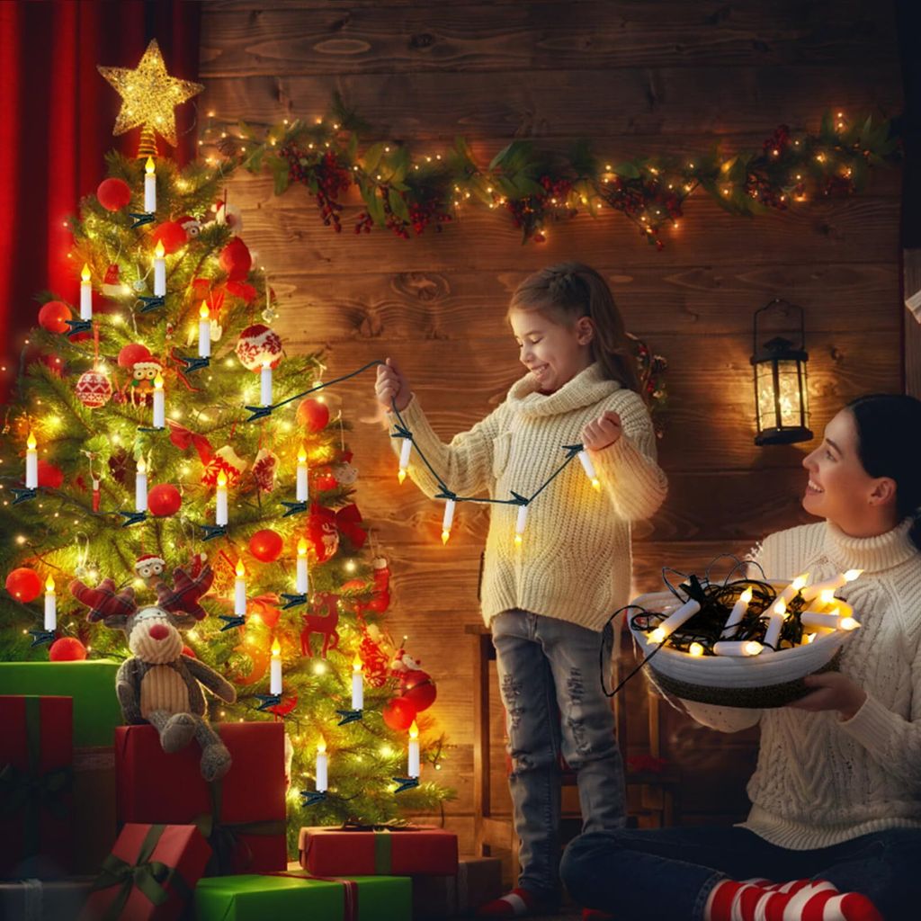 Lichterkette 30 LED Kerzen Warmweiß - 12,5m Für Weihnachtsbaum Mit Clips