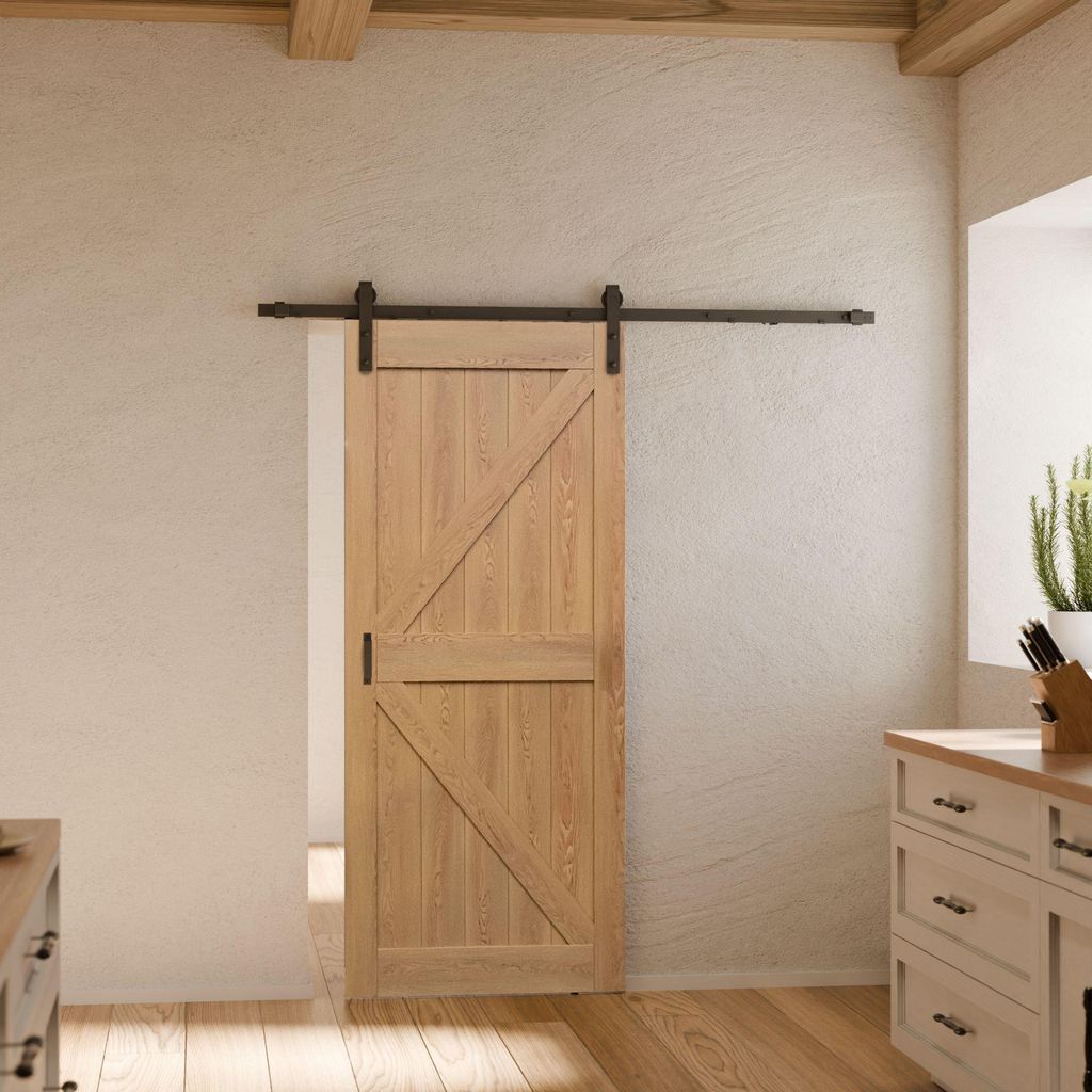 Holzschiebetür Scheunentor Oak verschiedene Größen offene Laufschiene schwarz 35mm - 900x2150mm