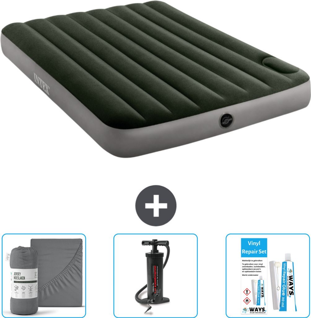 Intex Airbed - Doppelbett - 137 x 191 x 25 cm - Grün - Spannbettuch - Pumpe en Reperaturset