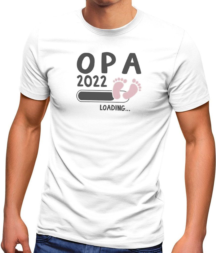 Herren T-Shirt Papa Opa Onkel 2023 loading Geschenk für werdenden Opa Geschenk Geburt Baby Moonworks weiß-rosa 4XL