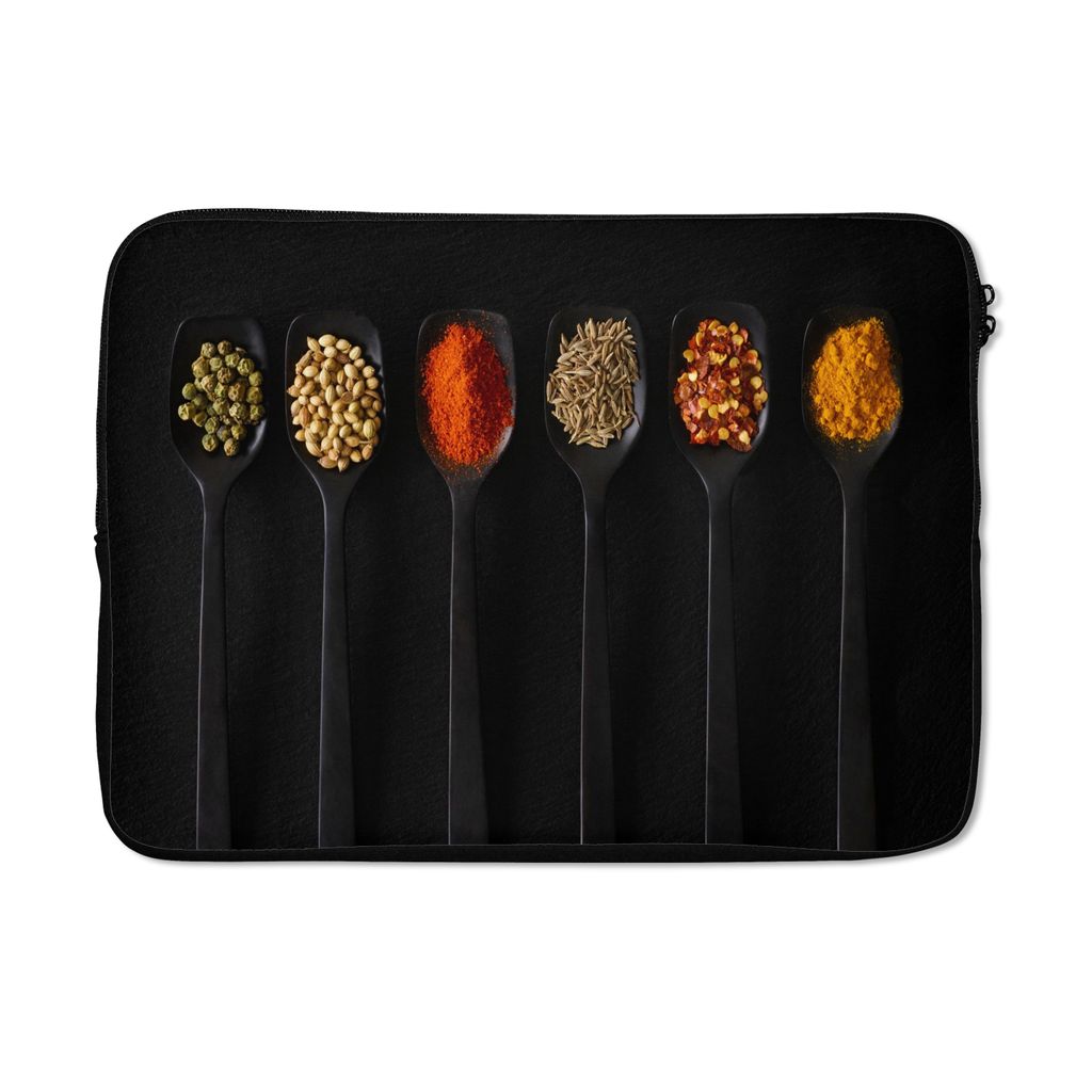 MuchoWow Laptop Hülle 14 ZollLöffel - Gewürze - Schwarz - Gewürze - Rustikal Laptoptasche - Laptoptasche - Stoßsicher - Schutzhaube