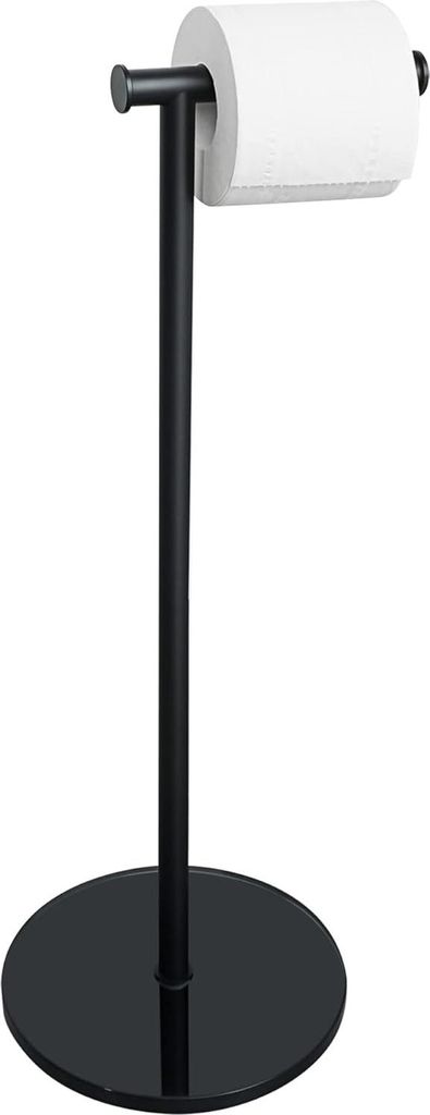 Toilettenpapierhalter, stehend, mit Basis aus gehärtetem Glas, schwarz, rostfreier Stahl, für Badezimmer und Toilettenraum