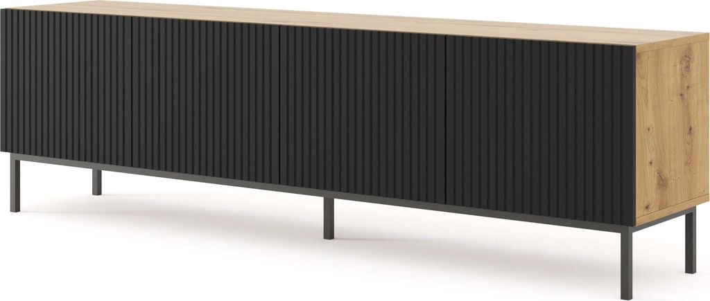 FURNLUX Tv-ständer Ravenna B Beige Und Schwarz 200cm / Hauptfarbe: Schwarz / Abmessungen: 200 x 58 x 42 cm