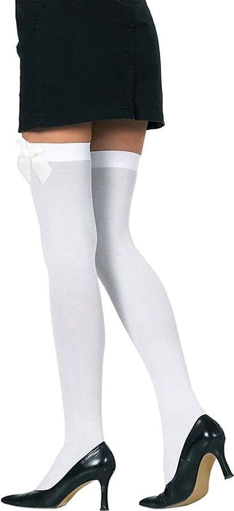 Weiße Halterlose Strümpfe mit weißer Schleife / Damen Produktbild 