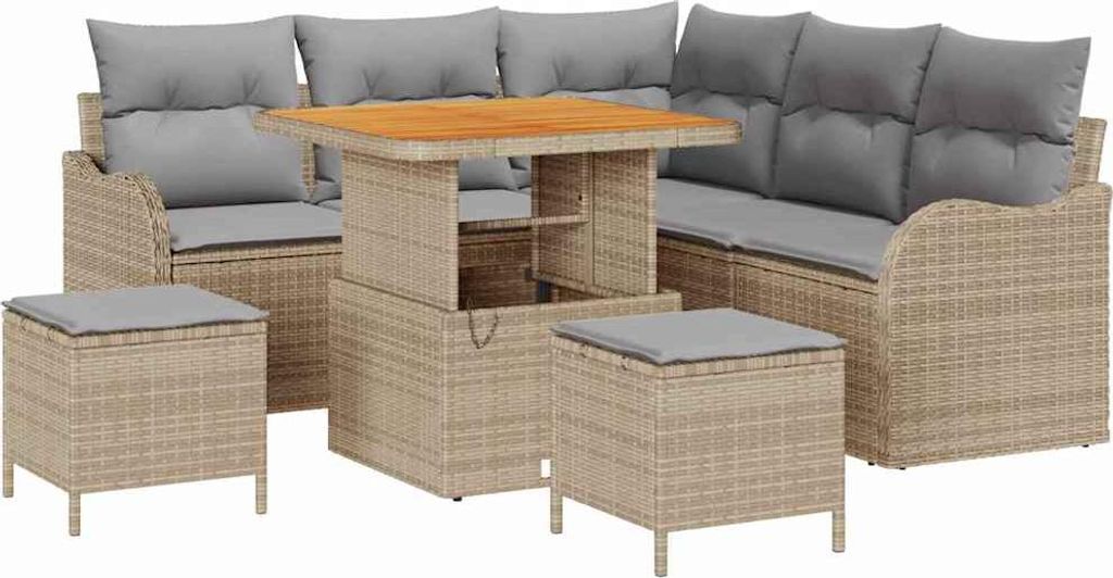 vidaXL Garten-Sofa-Set mit Kissen mit Kissen 8 pcs Beige und Hellgrau
