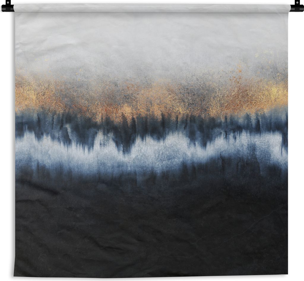 MuchoWow Wandteppich Wandbehang Abstrakt - Gold - Luxus - Blau 90x90 cm Tapisserie Dekoration Wandtuch - Wandaufhänger