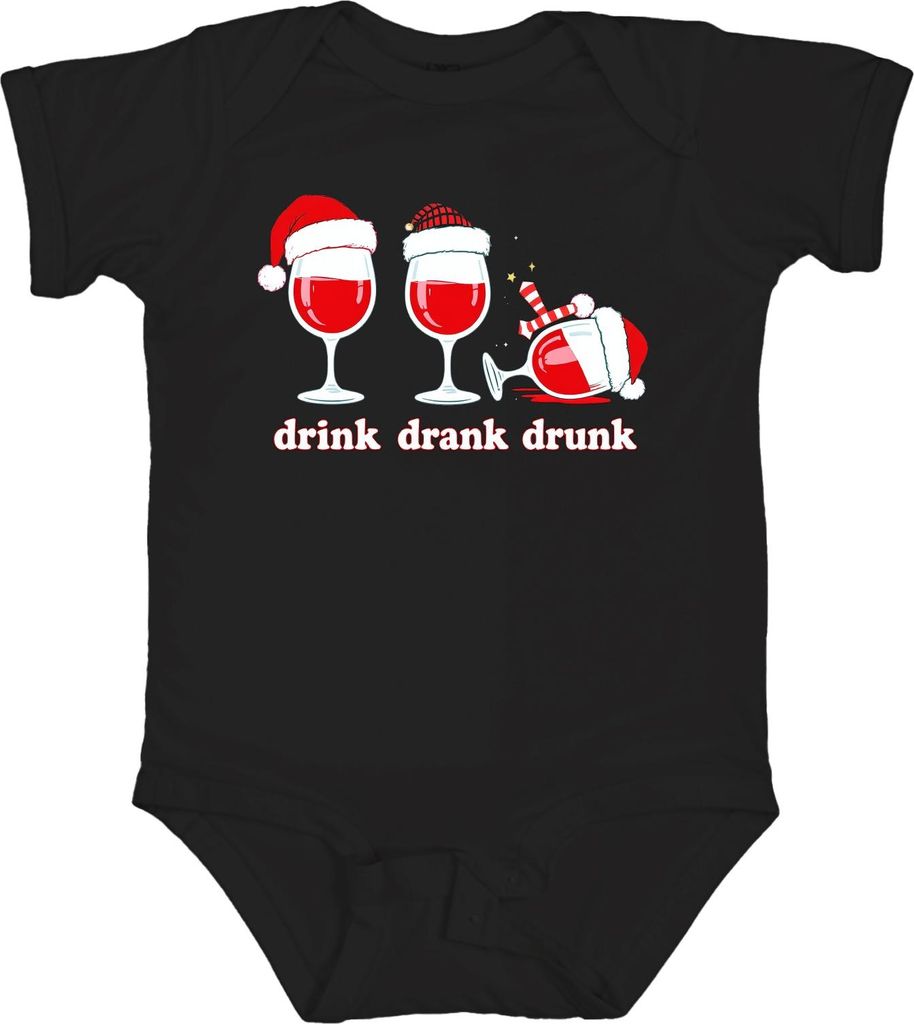 drink drank drunk Wein Weihnachten lustig Geschenk Weinliebhaber Unisex Baby Body, Schwarz, 12/18