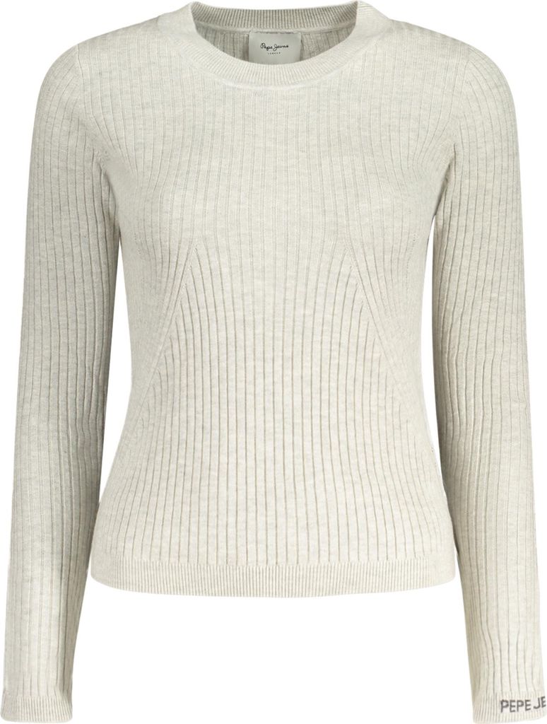 Graues Langarmshirt für Damen mit Kontrastdetails & Stickerei