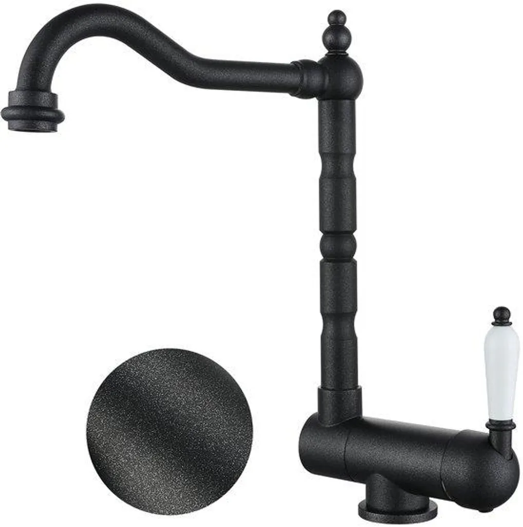 Robinet de cuisine noir mat orientable à 180° et pivotant en laiton