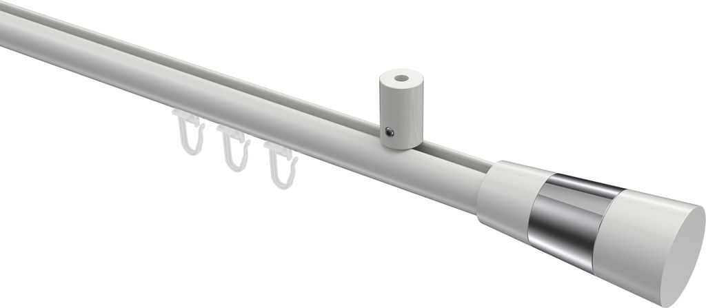 Interdeco Innenlaufstange / Gardinenstange mit Innenlauf Weiß, Typ Sonius Tanara (Konus Bicolor) Deckenmontage, 20 mm Ø 1-läufig, 220 cm