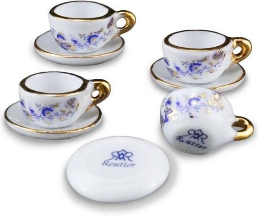 4 Miniatur-Teetassen Zwiebel Gold mit Untertassen