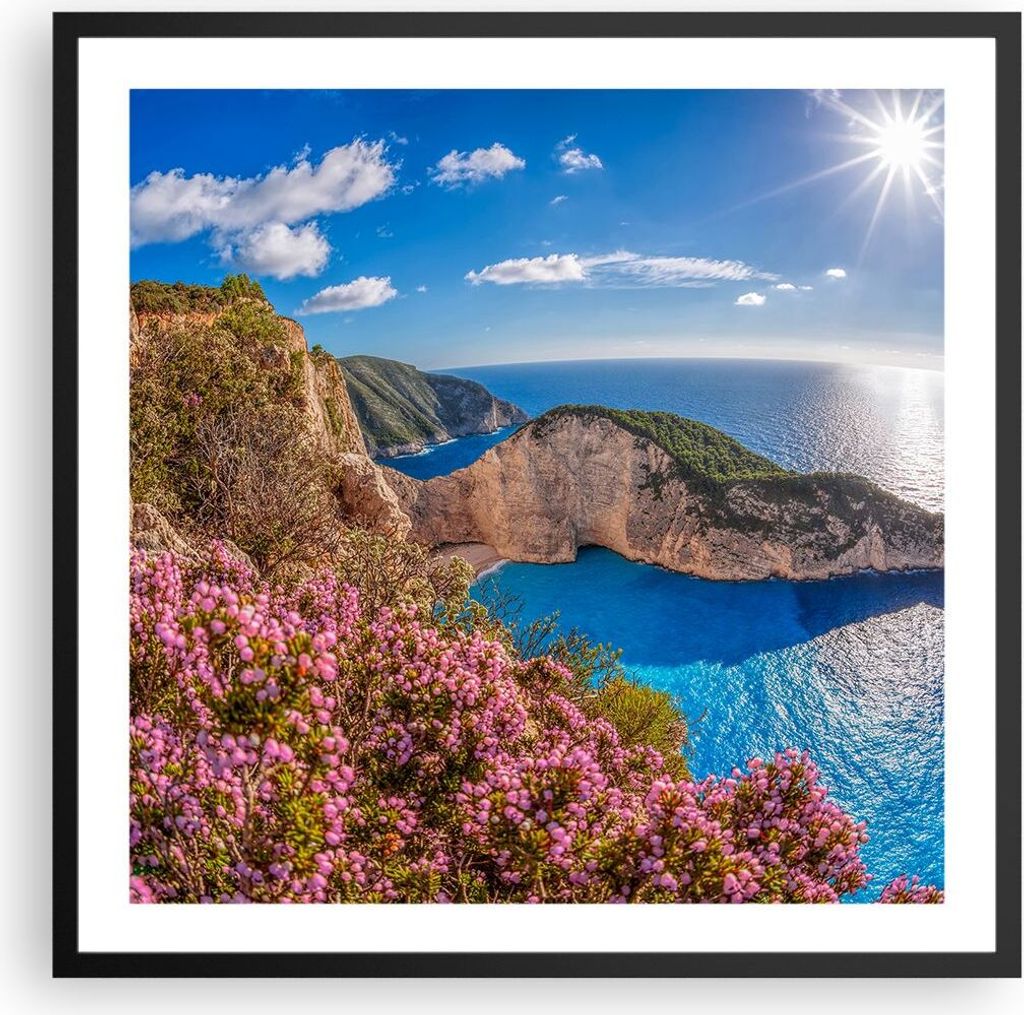 Gerahmtes Poster - Schwarzer Rahmen - Meer Sommer Blume - 60x60 cm - Wand Bild - Wanddeko - Wandbilder - Kunstposter - Wandposter - Bilderrahmen - ...
