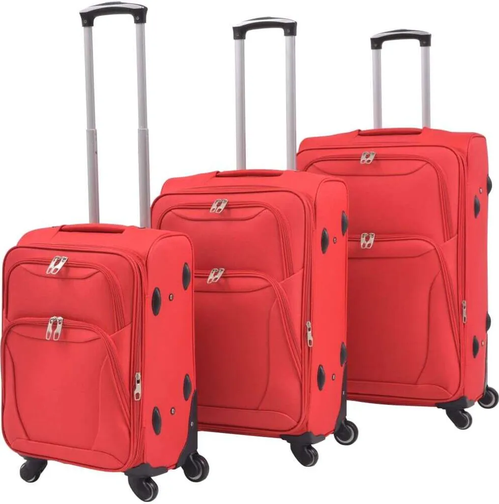 Set de 3 valises souples trolley rouge avec roues multidirectionnelles